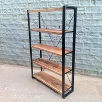 Bibliothèque vintage rustique en bois de manguier massif récupéré, étagère à livres antique en bois pour entrée, escalier, salon, extérieur, bibliothèque domestique