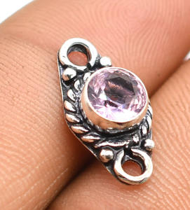 Plata antigua y chapado en oro de 18 quilates 20X11mm Cuarzo Rosa Piedra preciosa Conector de doble bucle NC18 Fabricación de joyas Conector de encanto Lote - Product Image 5