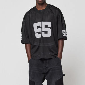 <b>Screen</b> Printed Number <b>Mesh</b> Streetwear Jersey Oversized Boxy Fit 100% Polyester OEM Private Label American Football Jersey - Product Image 6