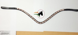 Bandeau de sourcils de cheval de haute qualité avec RECTANGLE rond en cristal or ROSE sur courbe plate en cuir - Product Image 4