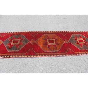 Turkish <b>Runner</b> Rug, 3.2x10.6 ft Vintage Rug, <b>Red</b> Herki Wool Rug - Product Image 3