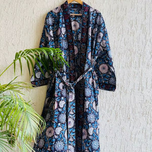 Block Print Cotton <b>Kimono</b> Robe Handmade Indian Loungewear <b>Kimono</b> <b>Beach</b> <b>Cover</b> <b>Up</b> Honeymoon Dress - Product Image 1
