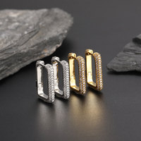 Quantité minimale de commande bas gros bijoux hip hop bling cristal hommes rappeur cz pierre rectangle boucles d'oreilles créoles