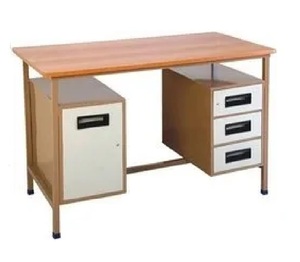 Escritorio de oficina institucional con marco de metal resistente, mueble de almacenamiento de madera y tres cajones para una organización eficiente - Product Image 1