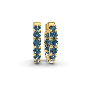 Boucles d'oreilles créoles en or massif 14K avec diamants ronds de laboratoire bleu cobalt, 1 carat total, pureté VS, 20 diamants, couleur fantaisie, pièce de collection - Product Image 1