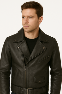 Veste en cuir véritable pour hommes 100 pour cent vêtements d'extérieur en cuir de vachette véritable manteau de motard de créateur fabriqué à la main de luxe moto de haute qualité - Product Image 5