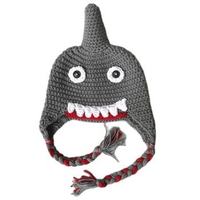 Gorro de Ganchillo Hecho a Mano para Otoño/Invierno, Cálido, con Diseño de Tiburón, Gorro de Punto de Algodón para Bebé con Cola de Caballo, Personalizado, Venta al Por Mayor, Patrón de Dibujos Animados