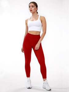 Mallas de Yoga lisas simples de Color sólido rojo, mallas de Yoga personalizadas para mujer, ropa deportiva, mallas de gimnasio hechas de alta calidad - Product Image 3