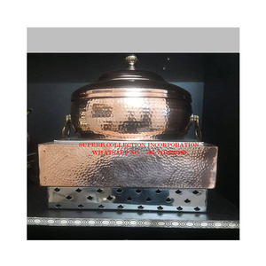 Chauffe-plat moderne en cuivre martelé avec support en acier inoxydable pour buffet et chauffe-plats ronds pour hôtel et restaurant - Product Image 1