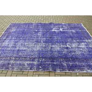 Alfombra Vintage, Alfombra Turca Grande de 6.46x9.2 pies, Alfombra de Lana con Diseño Floral Azul y Blanco - Product Image 3