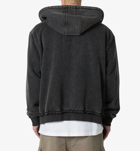 Sweats à capuche en coton éponge lavé 100% personnalisés pour hommes de haute qualité Vintage Distressed Acid Wash Zip-Up Design pour l'hiver - Product Image 5