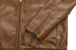 2026 nouveau gros basique moto vestes en cuir pour hommes à la mode automne hiver avec col montant avant Logo fermeture à glissière - Product Image 6