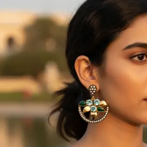 Bijoux de mode pour femmes, boucles d'oreilles plaquées or rhodié avec pierres précieuses, alliage de cuivre, motif religieux chrétien, fleurs, chiffres - Product Image 1