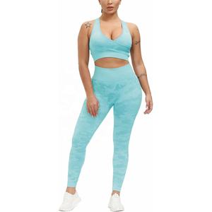 Conjunto de yoga de 2 piezas de alta calidad y gran venta para mujer, leggings de cintura alta y sujetador deportivo push-up con diseño personalizado. - Product Image 1