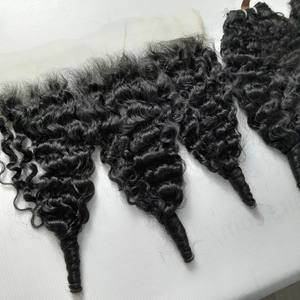 100% extensions de cheveux humains vietnamiens bruts faisceaux de vague profonde en vrac birmans avec des produits de beauté en dentelle frontale pour les femmes - Product Image 1