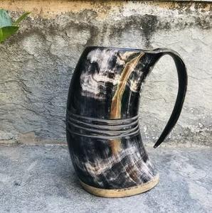 Viking Style Drinking Horn Tankard <b>Mug</b> Natural Horn Barware for Festival Party Wholesale - Product Image 1