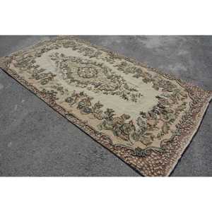 5.2x9.7 ft Vintage Large Rug, <b>Brown</b> Green Turkish Floral <b>Wool</b> Rug - Product Image 2