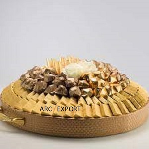 Golden Aluminum Stylish Tray With 2 Handle and <b>Fancy</b> Latest Designing Ware <b>Chocolate</b> Tray Sweet Serving Tray for Best Sale - Product Image 3
