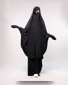 Jilbab noir deux pièces simple, grande taille, tissu polyester premium, vêtements islamiques modestes, tenue de soirée, vente en gros pour femmes musulmanes - Product Image 2