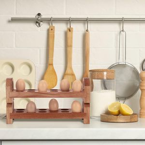 Natural Wooden <b>Egg</b> Holder 2 Layers with Rectangle Shape for Rustic Kitchen Decoration <b>Eco</b>-friendly Handcrafted Made in Vietnam - Product Image 2