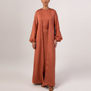 Haute qualité moyen-orient femmes modeste musulman Abaya personnalisé ballon manches poignets mode dubaï Design brillant soie étage longueur - Product Image 4