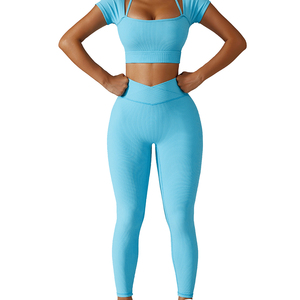 Meilleure vente en bas quantité minimale de commande ensemble de yoga pour femmes couleur unie dernier design ensemble de yoga pour femmes prix de gros ensembles de yoga fitness pour femmes - Product Image 4