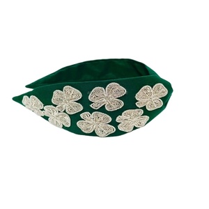 Luxurious Flora Themed Collection Hand <b>Beaded</b> Turban Style Hairbands Green Contrast Fashionable Designs for Women's Everyday Use - Product Image 1