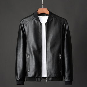 Blousons en cuir PU personnalisés avec logo pour hommes - Col montant, logo frontal, coupe ajustée, imperméables, rembourrés, style moto bomber - Product Image 3