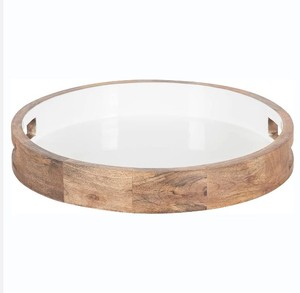 Bandeja Lazy Susan redonda de madera de mango versátil, organizador de mostrador de cocina de estilo artístico para servir con decoración de materiales de vidrio metálico - Product Image 6