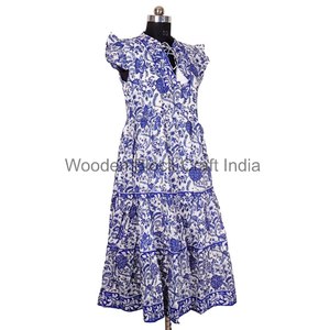 Vestido de corte A con cuello en V para mujer, informal, para fiesta de noche, 100% algodón, con encaje floral pintado, ecológico, con logo frontal, largo a media pantorrilla. - Product Image 4