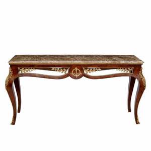 Mesa Consola Larga Clásica de Lujo con Tapa de Mármol y Adornos de Latón - Product Image 1