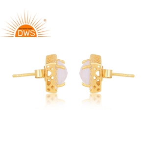 Mejor Venta de plata esterlina 18K chapado en oro Cz y Rainbow Moon Stone Gemstone Stud Earring Demi Fine Jewelry Manufacturer - Product Image 3