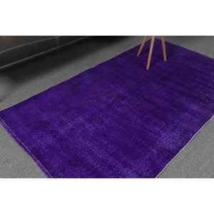 Alfombra Vintage, Alfombra Turca de 3.8x6.4 pies, Alfombra Oriental de Lana Morada - Product Image 1