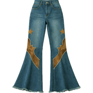 Livraison rapide, vêtements western personnalisés, ourlet brut, jean évasé taille haute, pantalon pour femmes, denim de haute qualité, décontracté, bouton, vente flash - Product Image 5