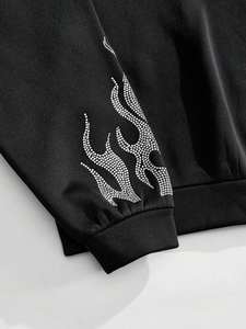 Strass Flamme Manches Pull À Capuche Unisexe Streetwear Surdimensionné Coupe Coton Polaire Goutte D'épaule Logo Personnalisé Sweat - Product Image 3