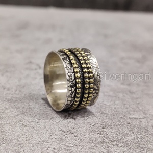 Anillo de meditación con banda giratoria martillada, anillo de pulgar de Plata de Ley 925 para mujer, joyería hecha a mano, anillo giratorio de Navidad para hombre - Product Image 5
