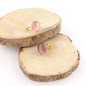 Boucles d'oreilles rondes et polies en améthyste naturelle, clous d'oreilles en plaqué or jaune, boucles d'oreilles Push Back pour femme, cadeau de mode - Product Image 4