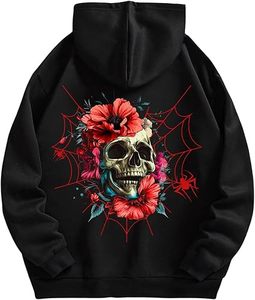 Sudadera con Capucha Gráfica Vintage con Cordón, Manga Larga, Estilo Urbano con Bolsillo - Product Image 1