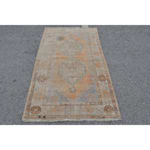 <b>Vintage</b> Orange Gray Wool <b>Rug</b> 3.6 X 6.3 ft Classic Large Area Turkish Style Patchwork Latex Backing Rectangular Hallway Room <b>Rug</b> - Product Image 1