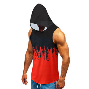 เสื้อฮู้ดแขนกุดทรงสลิมฟิตของผู้ชายสำหรับฝึกเพาะกายวิ่งออกกำลังกายผ้าฝ้ายโพลีเอสเตอร์แบบสวมหัวลายเย็บปะติด - Product Image 2