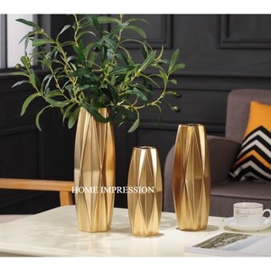 Lot de 2 vases à fleurs au design moderne fantaisie, tailles et couleurs personnalisées, écologiques, faits à la main, en aluminium poli doré, très vendus - Product Image 2