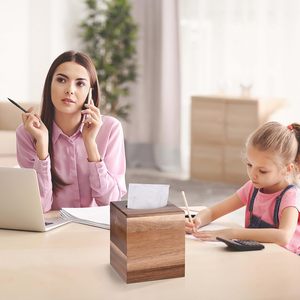 Luxe Vintage Acacia Bois Papier Boîte À Mouchoirs Couverture Carré Conception Glisser Fond Maison Salle De Bains Chambre Bureau Cuisine Dîner Table - Product Image 5