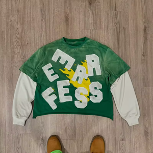 T-shirt à col rond côtelé à épaules tombantes, personnalisé, délavé à l'acide, double couche, pour hommes, délavé, nouveaux styles 2026 - Product Image 6