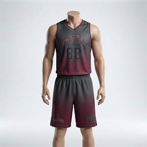 Conjunto de Camiseta y Pantalones Cortos de Baloncesto Ma-Attiera, Negro y Granate 88, Impresión por Sublimación, Malla Transpirable, Uniforme para Hombre Adulto - Product Image 1