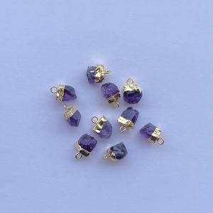 Colgante de conector de piedra en bruto de amatista Natural en plata de ley 925 con galvanoplastia de oro piedra cruda joyería de tendencia 2025 - Product Image 2