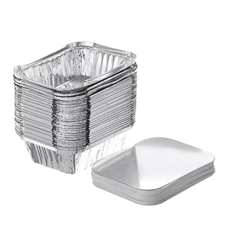 Stok tersedia 150ML wadah makanan aluminium foil persegi panjang sekali pakai makanan foil takeaway aluminium dengan tutup