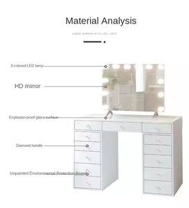 Table de toilette GGlobal en MDF de style italien, avec miroir LED, design moderne et simple, pour chambre à coucher, appartement, salon - Product Image 3