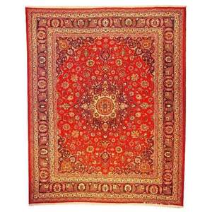 Alfombras Mashad de lujo anudadas a mano, diseño de medallón, diseño Mashad, alfombra de lana natural para decoración de pisos de hogar u oficina. - Product Image 1