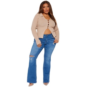 กางเกงยีนส์ขาบานปักลายสำหรับผู้หญิงกางเกงเอวสูงแต่งกระดุมเข้ารูปเสื้อผ้าแฟชั่นผู้หญิง - Product Image 3