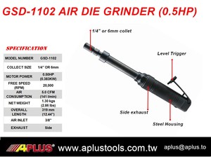 Amoladora Neumática APLUS GSD-1102 Extendida de 5 Pulgadas, 0.5HP, Potencia Completa, Interruptor de Palanca Industrial, Carcasa de Acero, 20,000 RPM, 90 psi, Acero, 1.3 kg - Product Image 2